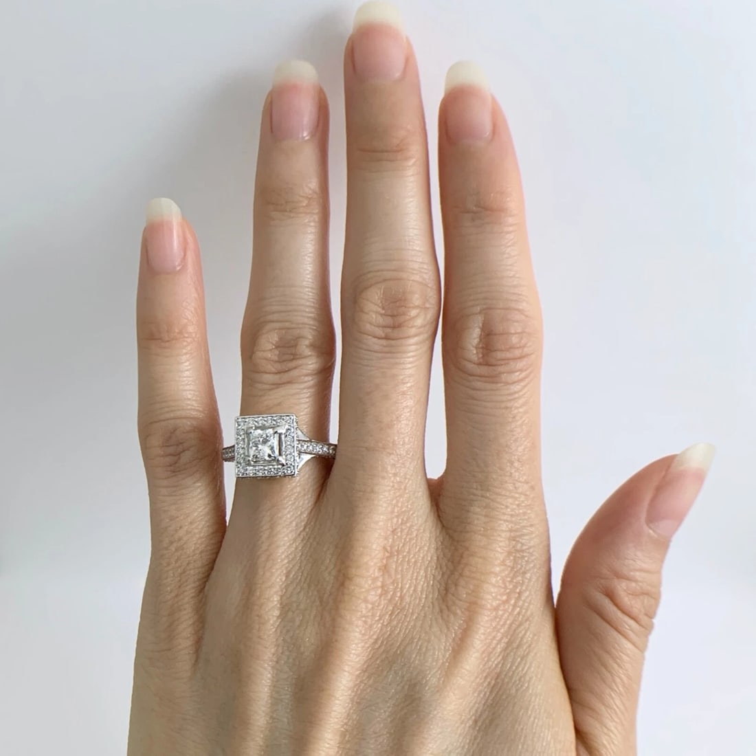 GIA Princess Square Halo Diamond Engagement Ring Platinum 1.76 CTW - 3