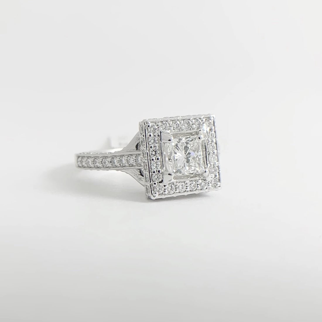 GIA Princess Square Halo Diamond Engagement Ring Platinum 1.76 CTW - 7