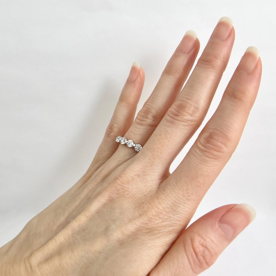 5-Stone Round Diamond Wedding Band Anniversary Ring 14K White Gold, 1.04 CTW - 2