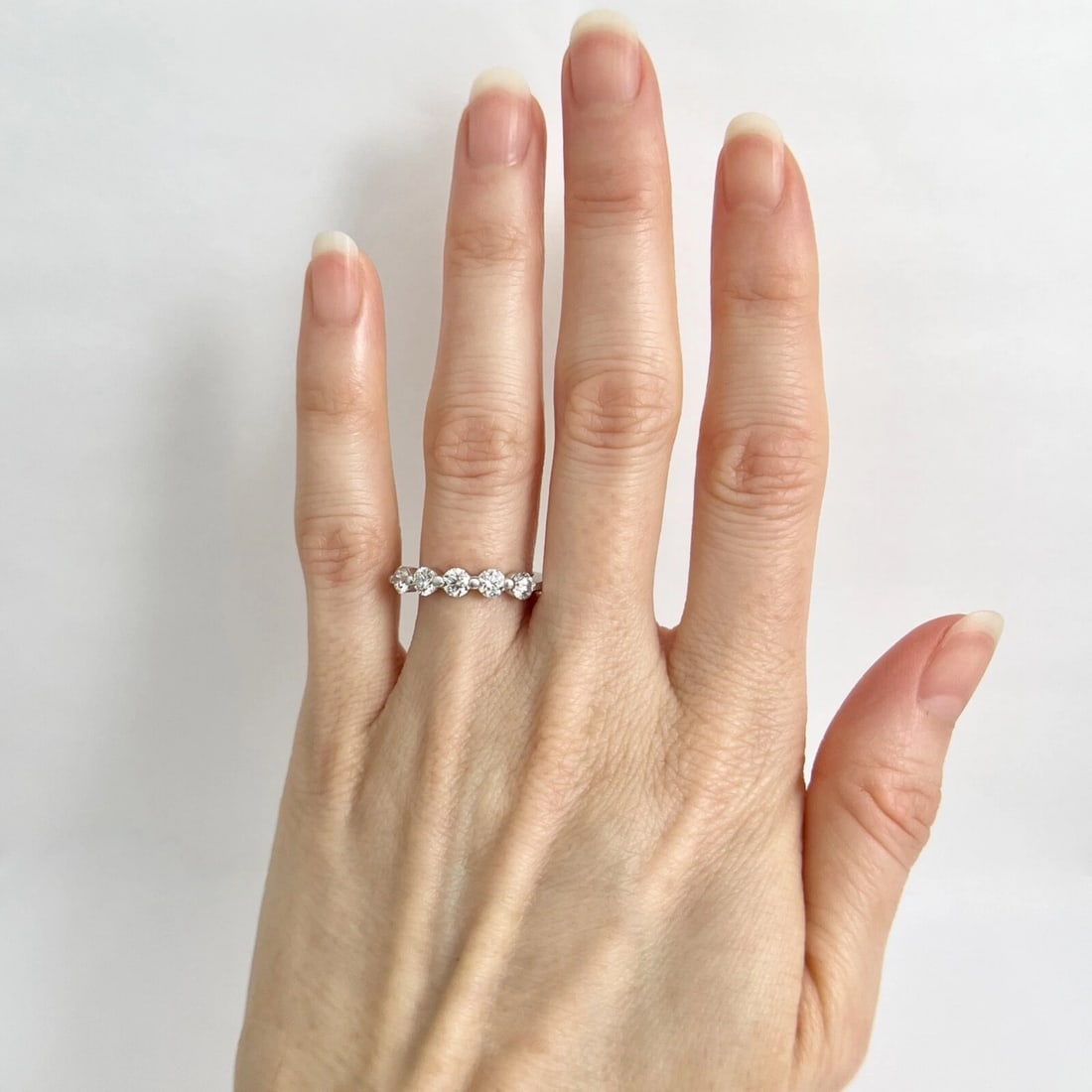 5-Stone Round Diamond Wedding Band Anniversary Ring 14K White Gold, 1.04 CTW - 3