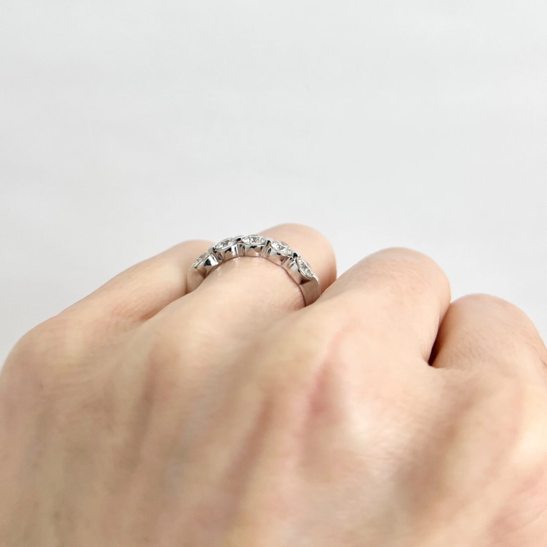 5-Stone Round Diamond Wedding Band Anniversary Ring 14K White Gold, 1.04 CTW - 6