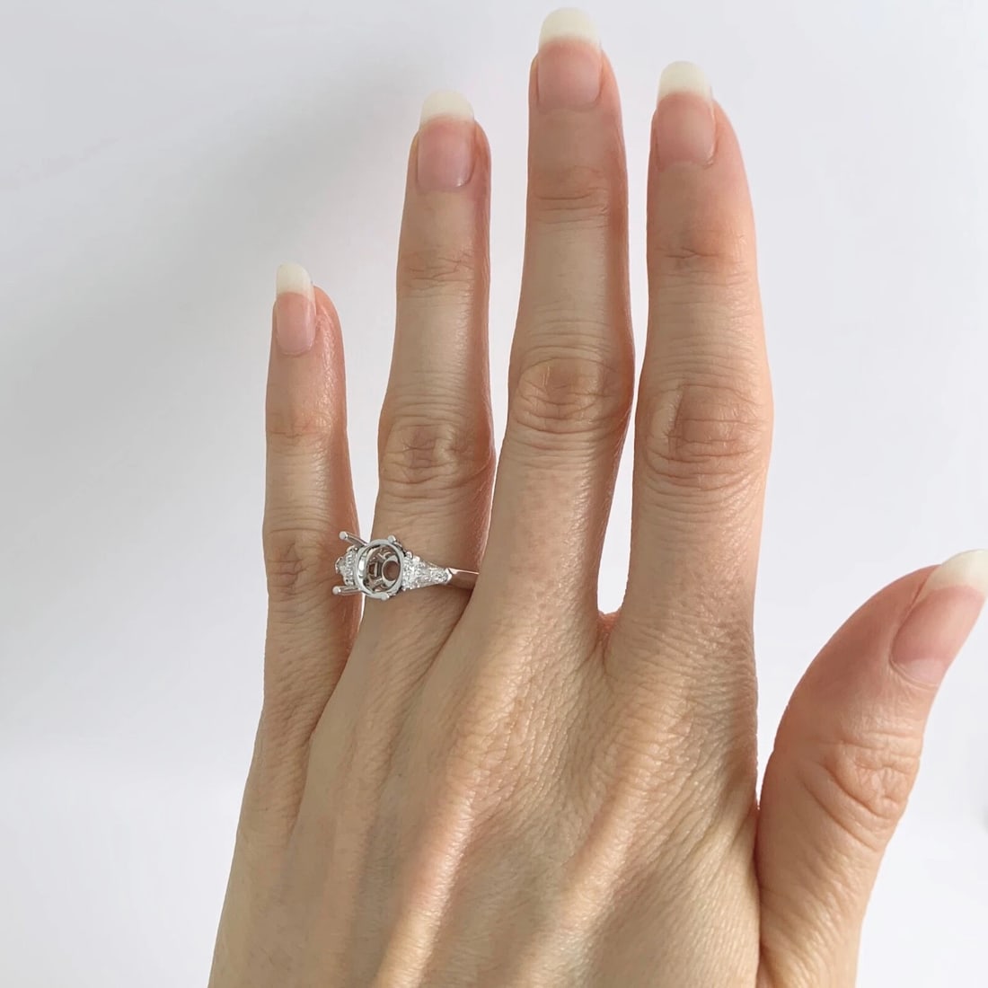 Shield Diamond Engagement Ring Setting Mounting 14K White Gold .75 CTW - 3