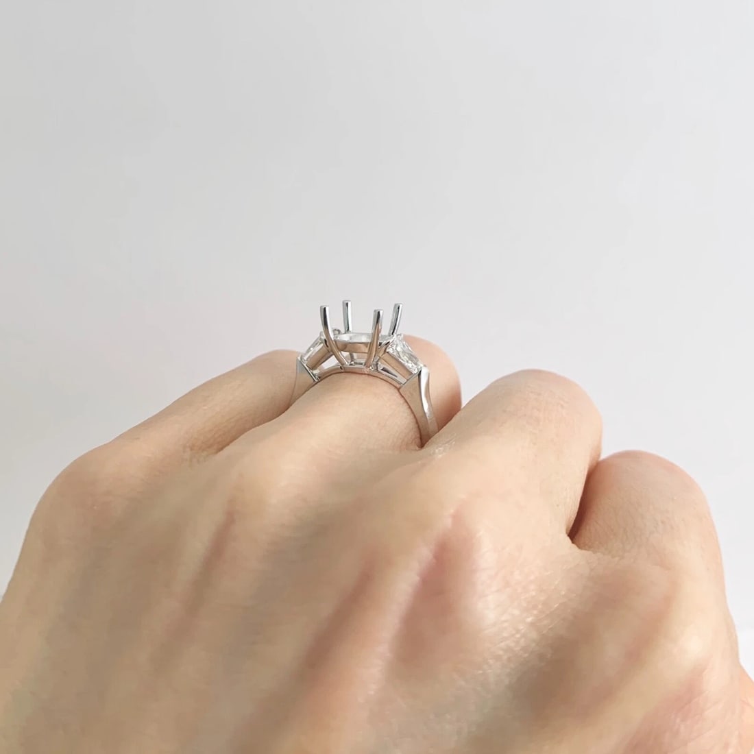 Shield Diamond Engagement Ring Setting Mounting 14K White Gold .75 CTW - 4