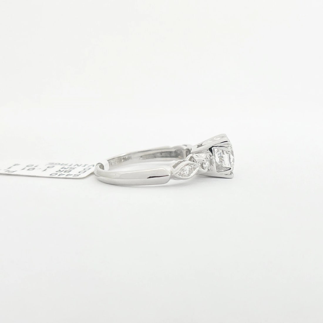 Fishtail Round Diamond Milgrain Engagement Ring Platinum, 1.11 CTW - 7