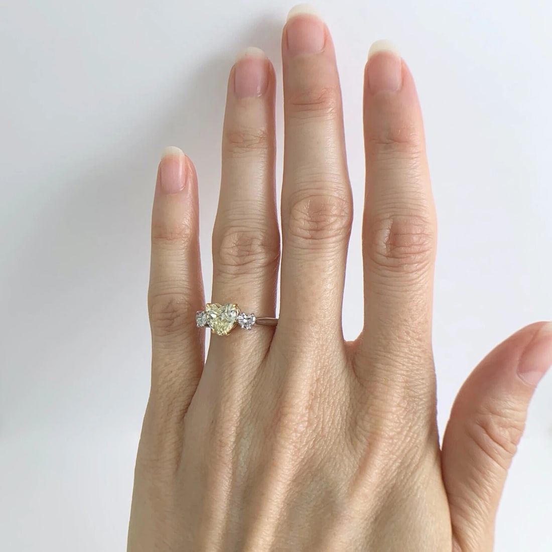 GIA 3-Stone Yellow Heart Diamond Engagement Ring 18K White Gold 1.91 CTW - 2