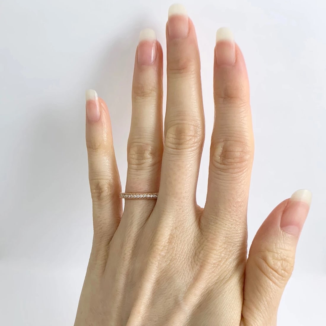 Round Diamond Milgrain Wedding Band Ring 14K Pink Rose Gold .25 CTW - 3