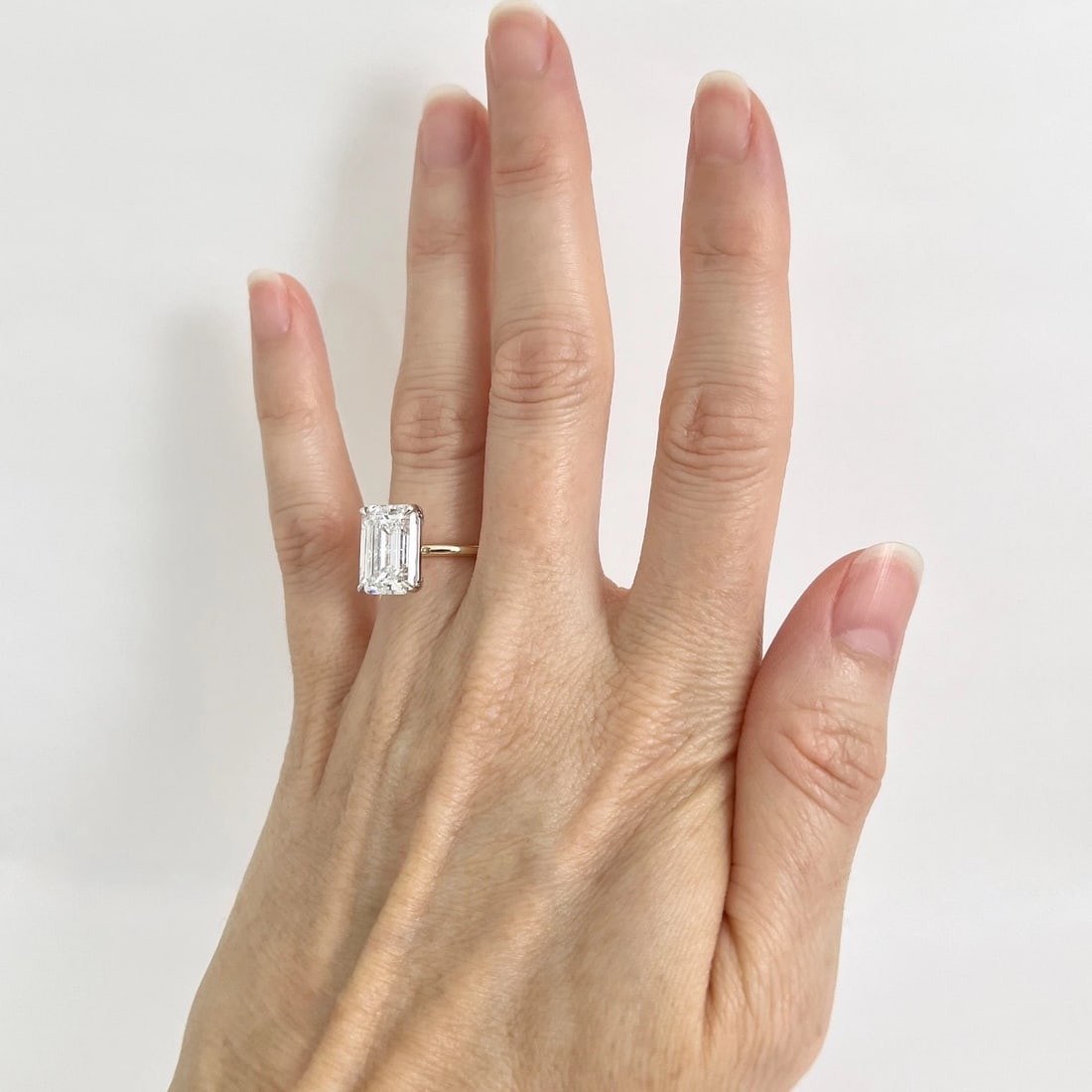 GIA Emerald Cut Lab-Created Diamond Engagement Ring 14K Yellow Gold, 4.55 CT - 2