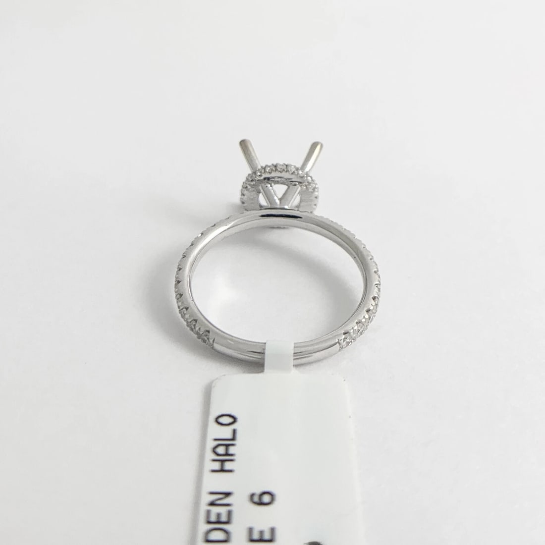 Thin Diamond Band Hidden Halo Engagement Ring Setting Mounting 14K White Gold - 10