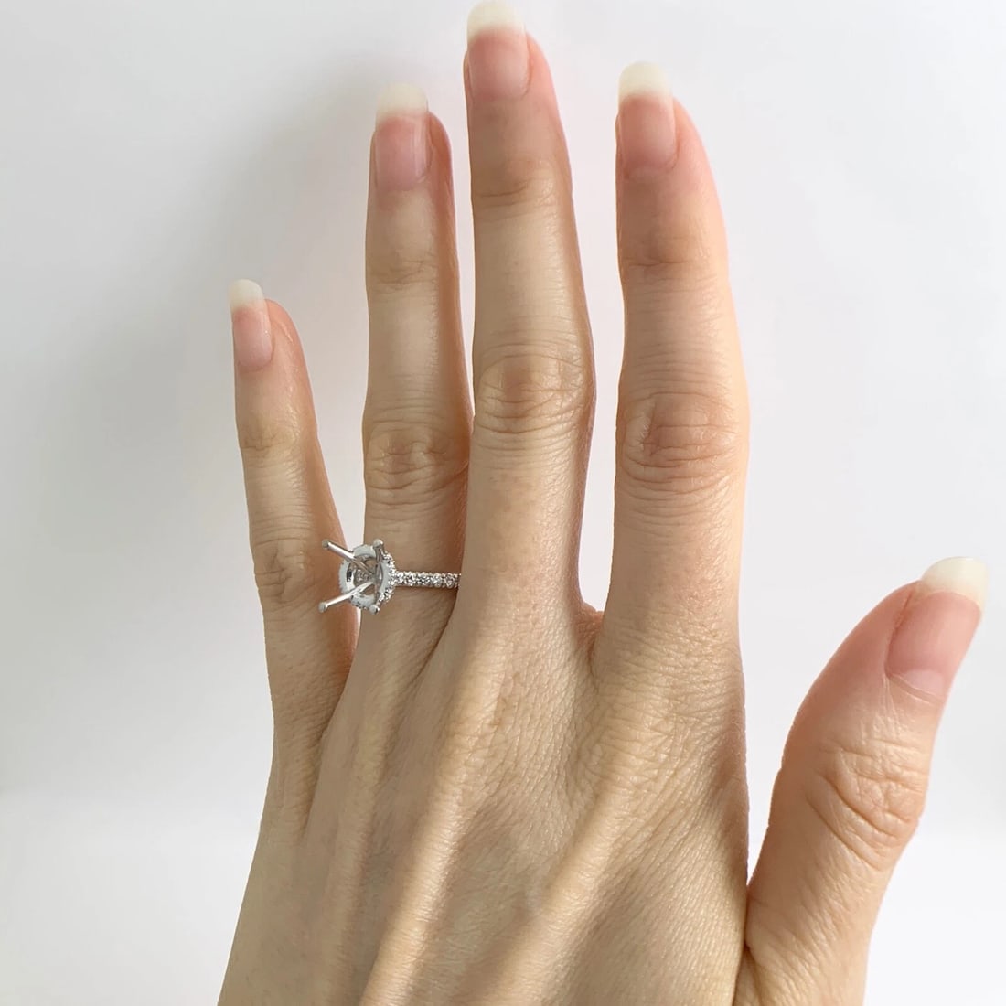 Thin Diamond Band Hidden Halo Engagement Ring Setting Mounting 14K White Gold - 4