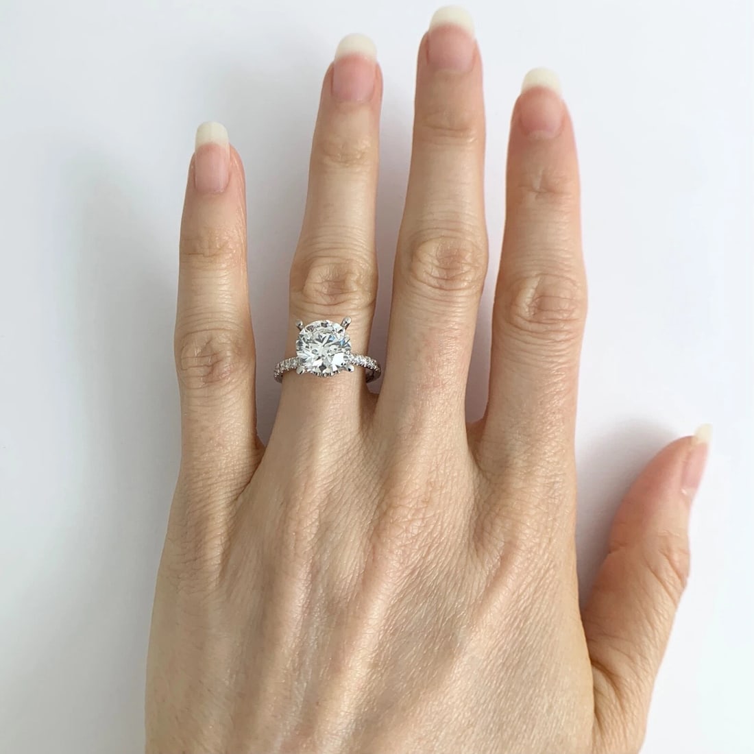 Thin Diamond Band Hidden Halo Engagement Ring Setting Mounting 14K White Gold - 7