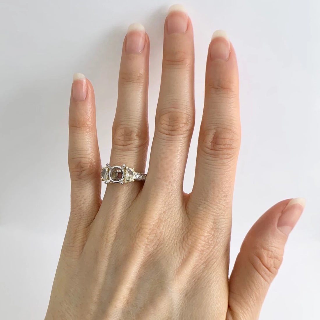 Half Moon Yellow White Pave Diamond Engagement Ring Setting Mounting Platinum - 2