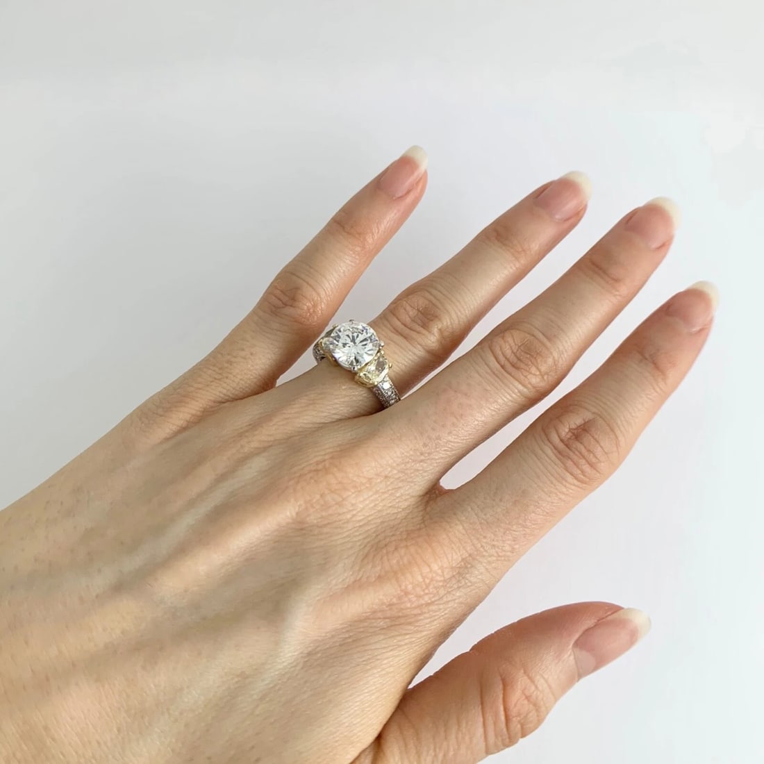 Half Moon Yellow White Pave Diamond Engagement Ring Setting Mounting Platinum - 6