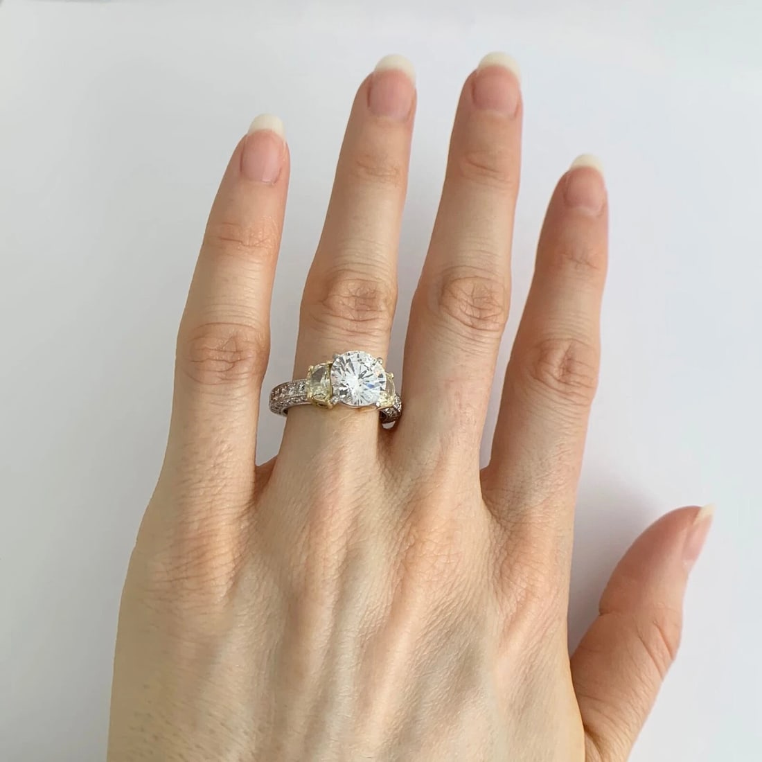 Half Moon Yellow White Pave Diamond Engagement Ring Setting Mounting Platinum - 7