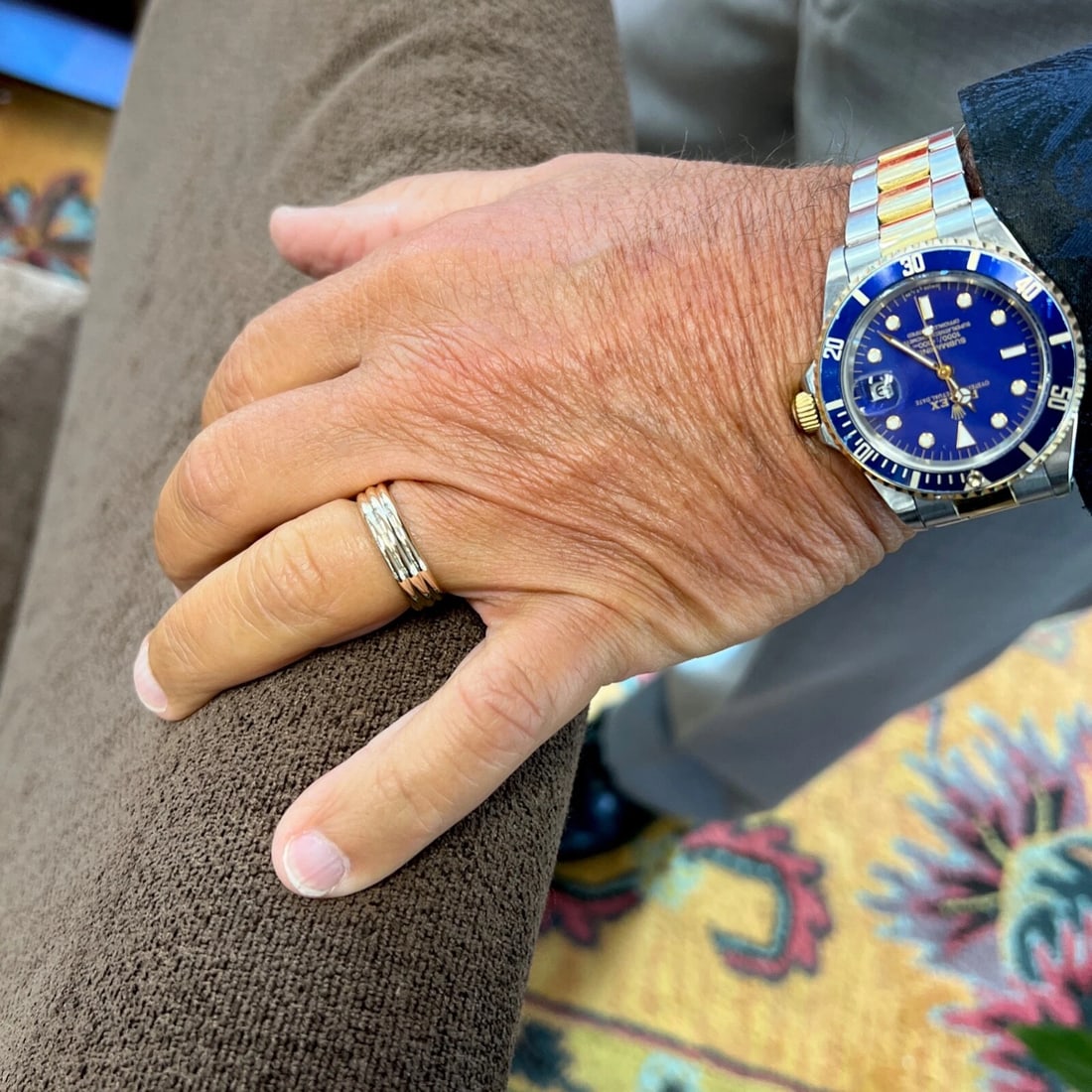 Men's Wide Ribbed Grooved Plain Wedding Band Ring 14K Yellow Gold, Size 10, 6 mm - 2