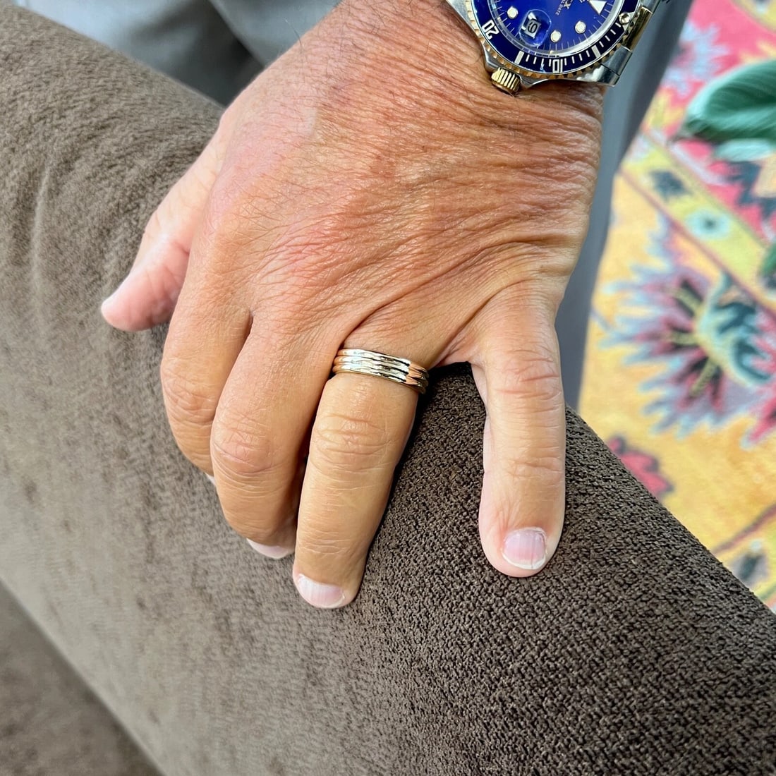 Men's Wide Ribbed Grooved Plain Wedding Band Ring 14K Yellow Gold, Size 10, 6 mm - 3