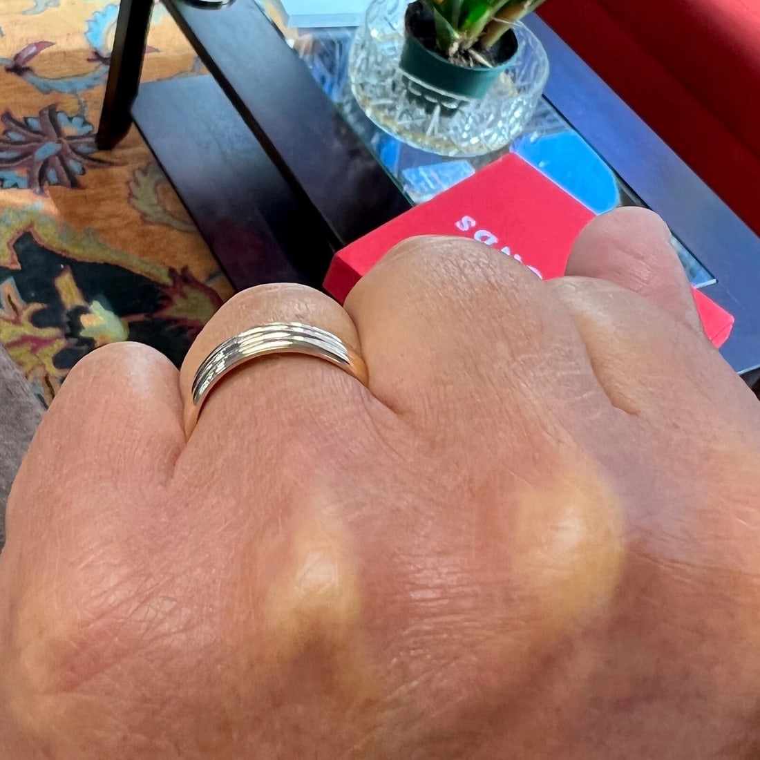 Men's Wide Ribbed Grooved Plain Wedding Band Ring 14K Yellow Gold, Size 10, 6 mm - 5