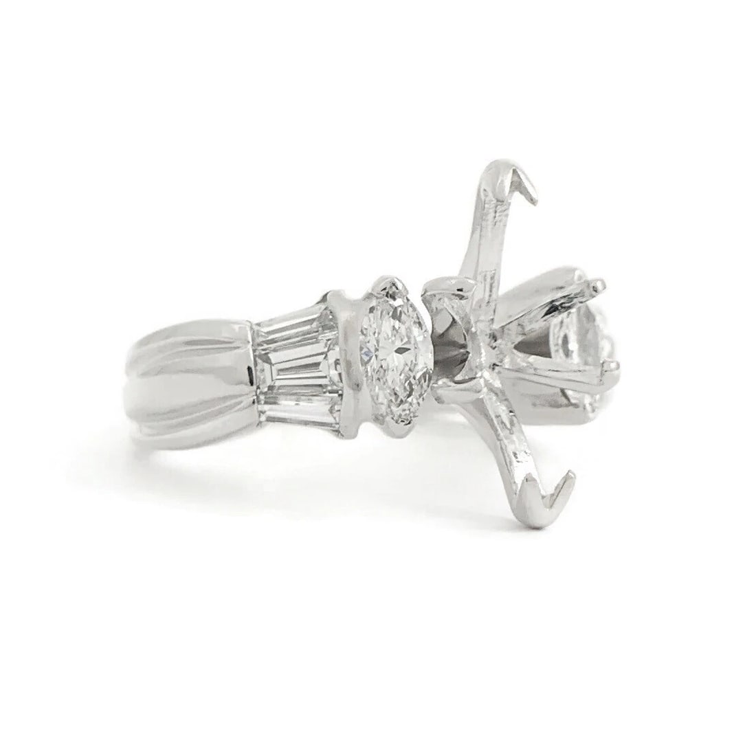 Marquise Baguette Diamond Engagement Ring Setting Mounting 14K White Gold .75 TW: Marquise Baguette Diamond Engagement Ring Setting Mounting 14K White Gold .75 TW This is a gorgeous diamond engagement ring mounting ready to house a diamond or gemstone of your choice. Don't