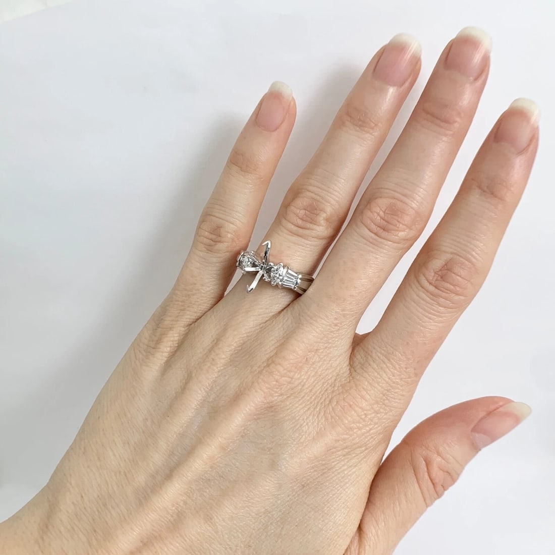 Marquise Baguette Diamond Engagement Ring Setting Mounting 14K White Gold .75 TW - 3