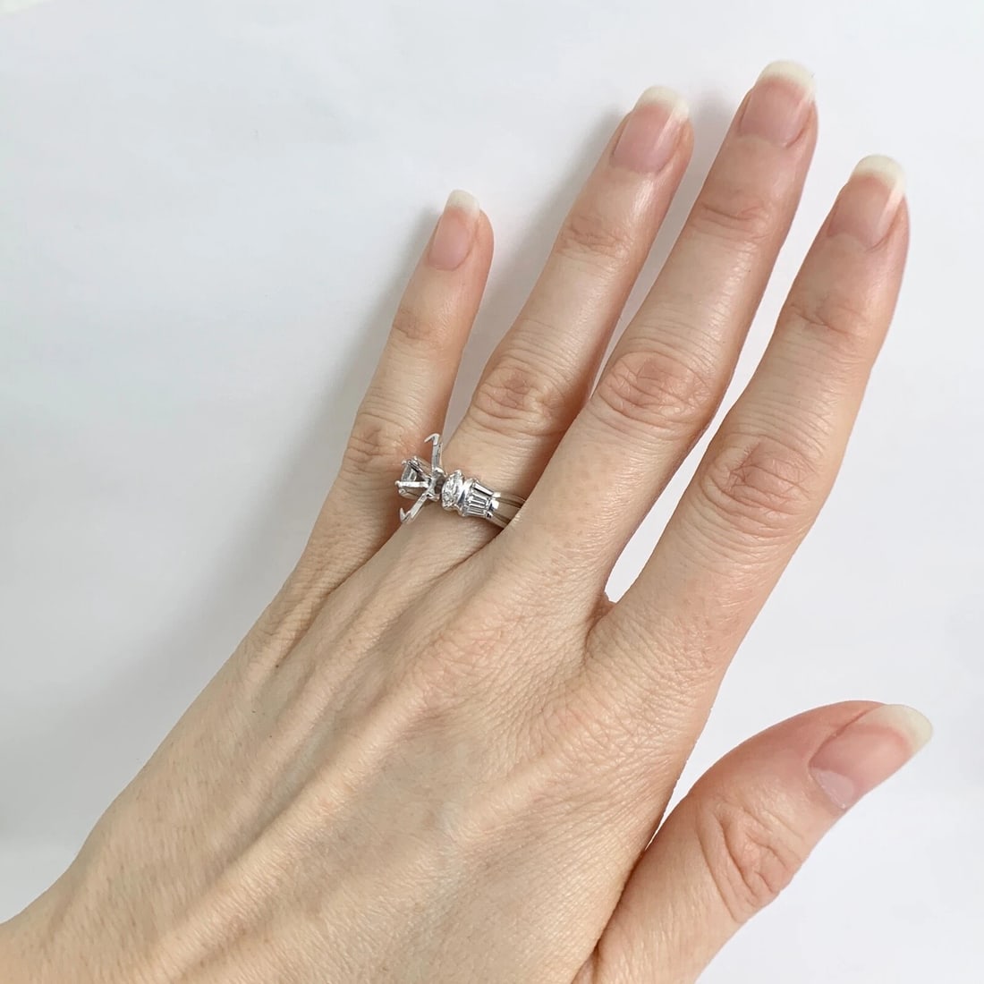 Marquise Baguette Diamond Engagement Ring Setting Mounting 14K White Gold .75 TW - 4