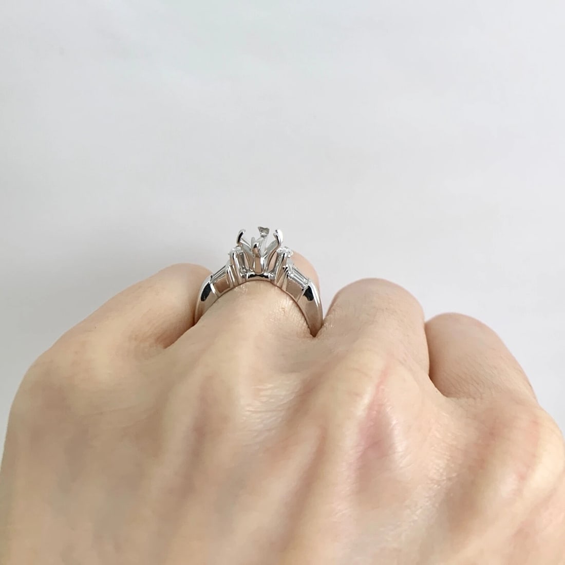 Marquise Baguette Diamond Engagement Ring Setting Mounting 14K White Gold .75 TW - 5