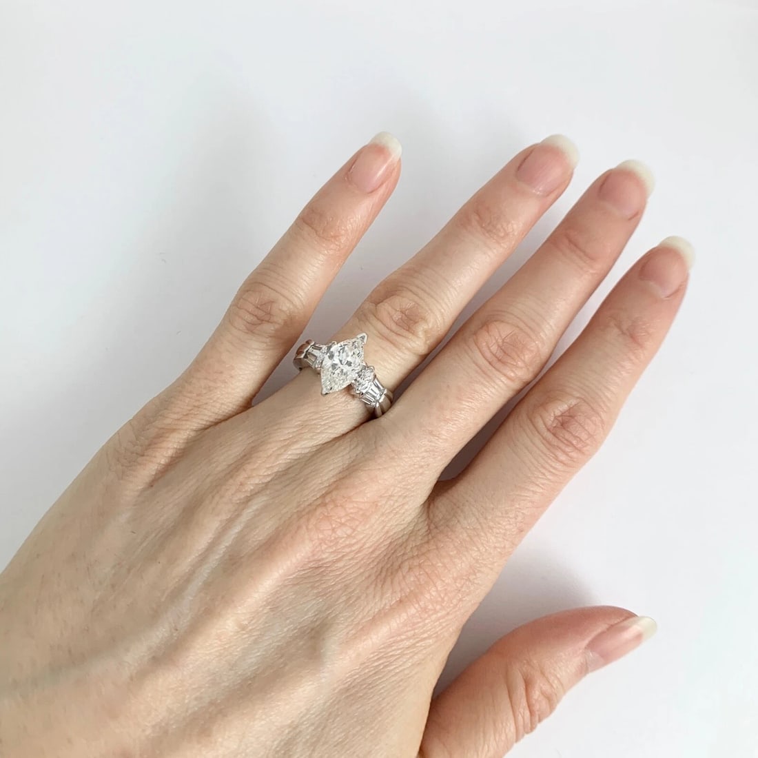 Marquise Baguette Diamond Engagement Ring Setting Mounting 14K White Gold .75 TW - 8