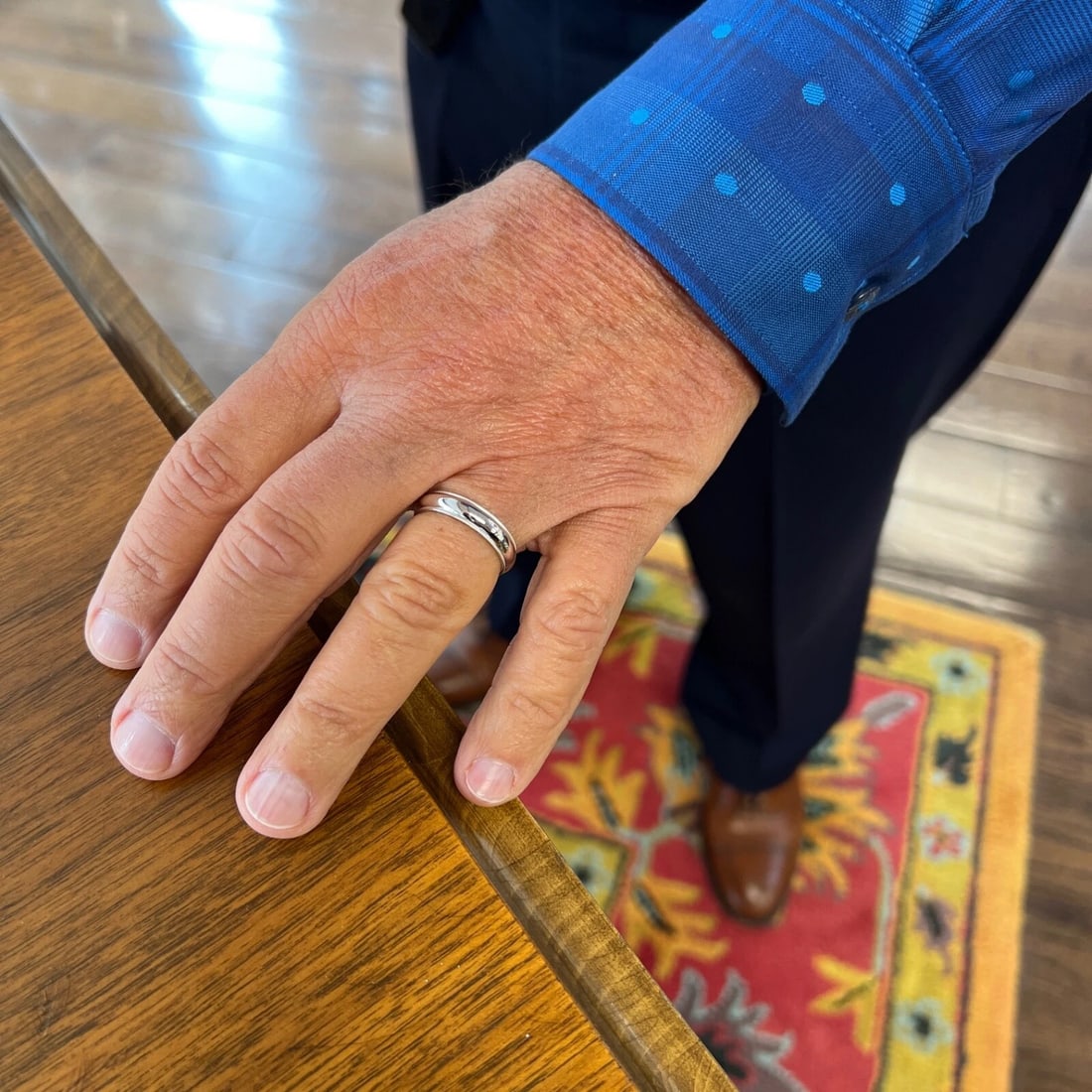 Men's Milgrain Edge Rounded Wedding Band Ring 14K White Gold, Size 10, 5.1 mm - 5