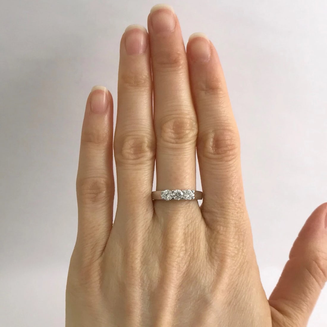 Round 3-Stone Diamond Platinum Wedding Band Ring .56 CTW, Size 6.25, 6.13 Grams - 2