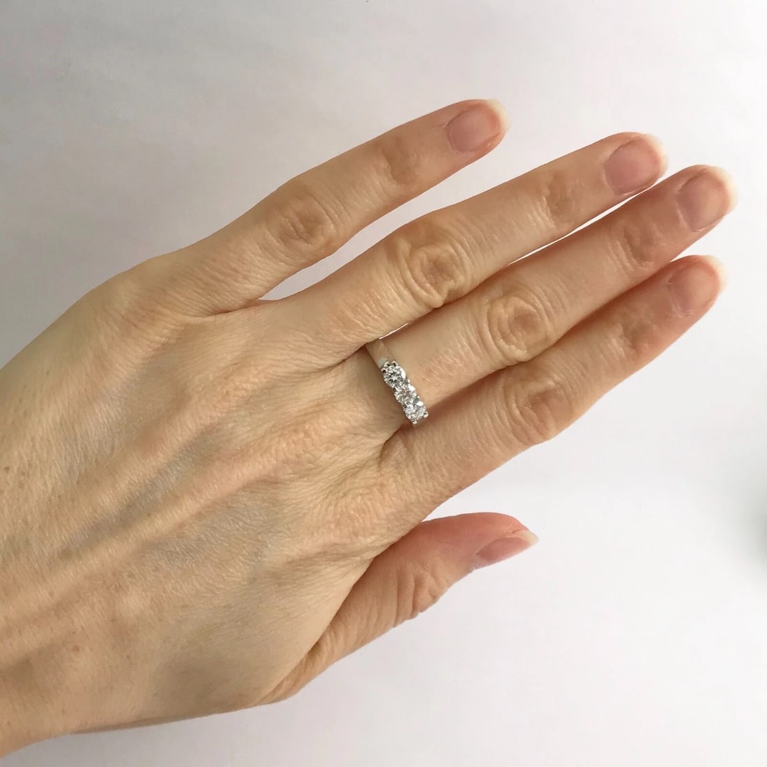 Round 3-Stone Diamond Platinum Wedding Band Ring .56 CTW, Size 6.25, 6.13 Grams - 4