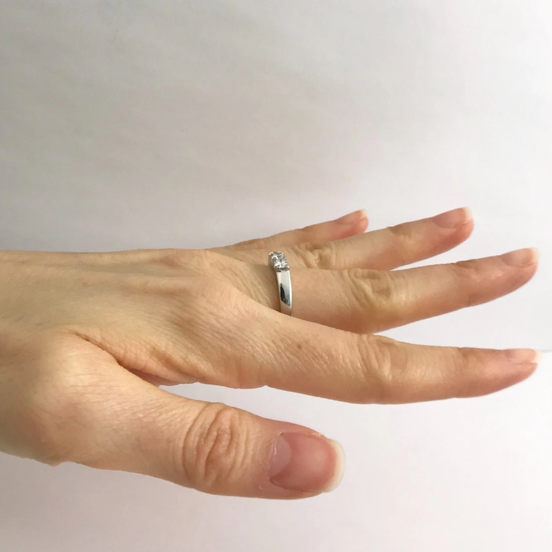 Round 3-Stone Diamond Platinum Wedding Band Ring .56 CTW, Size 6.25, 6.13 Grams - 5