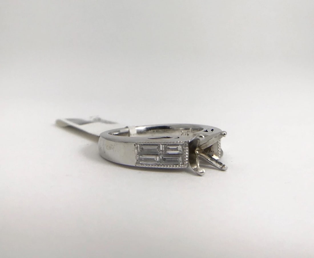 Baguette Channel-Set Diamond Engagement Ring Mounting 14K White Gold, .60 CTW - 5