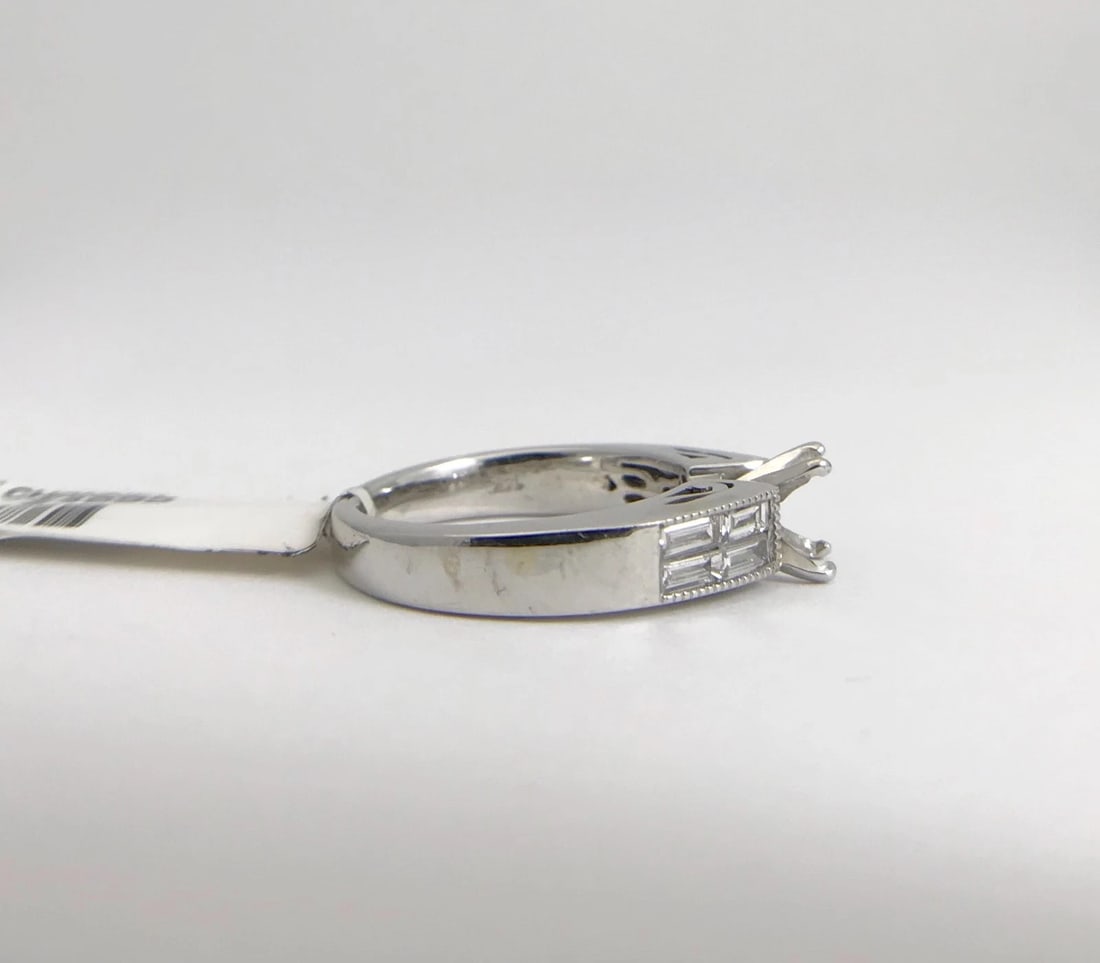 Baguette Channel-Set Diamond Engagement Ring Mounting 14K White Gold, .60 CTW - 6