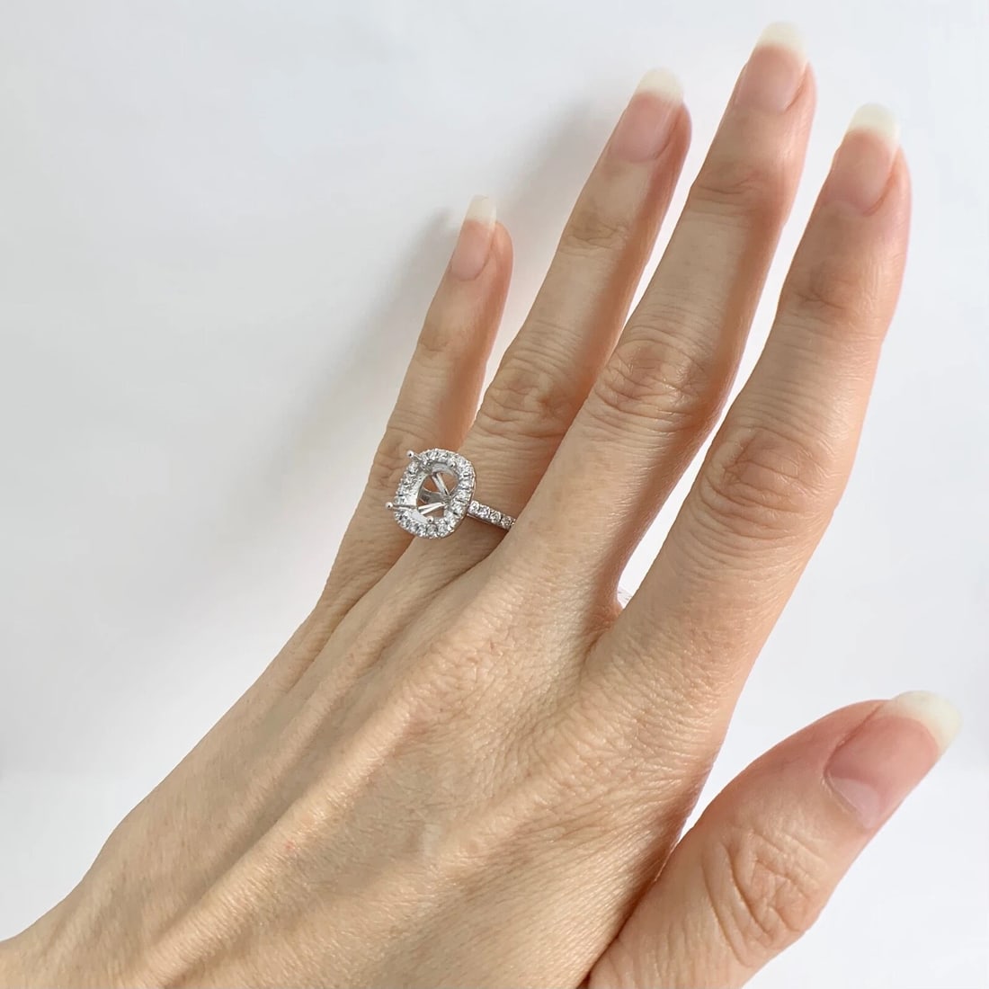 Large Cushion Halo Diamond Engagement Ring Setting Mounting 14K White Gold - 3