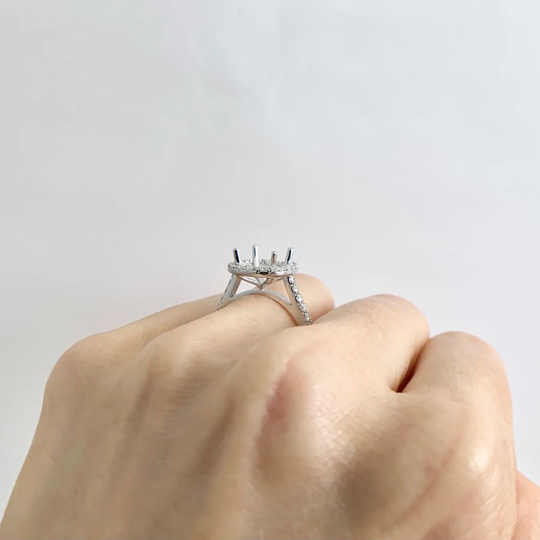 Large Cushion Halo Diamond Engagement Ring Setting Mounting 14K White Gold - 4