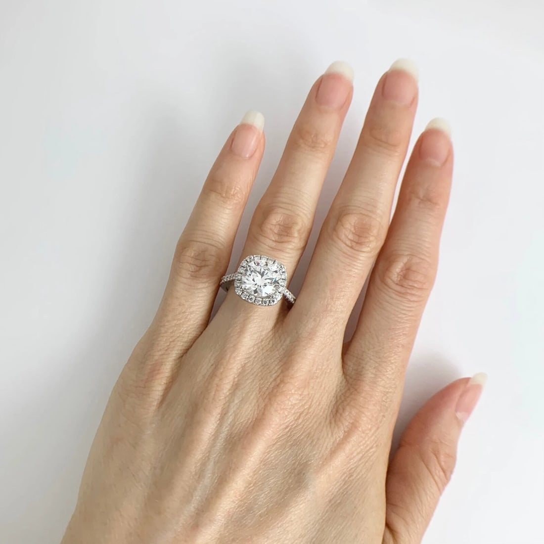 Large Cushion Halo Diamond Engagement Ring Setting Mounting 14K White Gold - 5