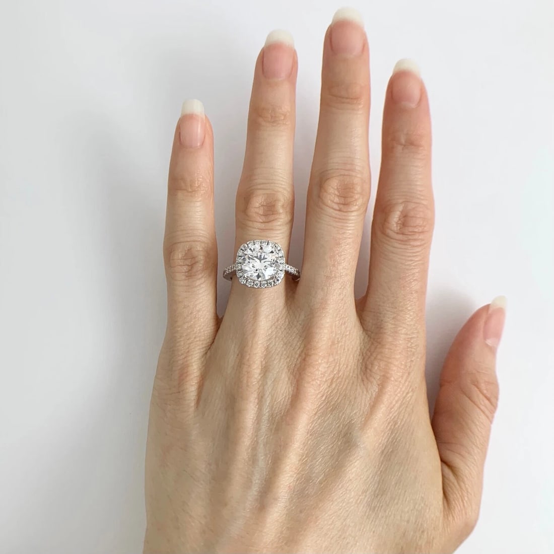 Large Cushion Halo Diamond Engagement Ring Setting Mounting 14K White Gold - 6