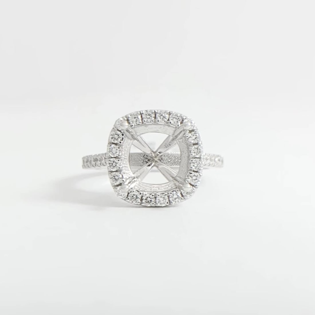 Large Cushion Halo Diamond Engagement Ring Setting Mounting 14K White Gold - 7