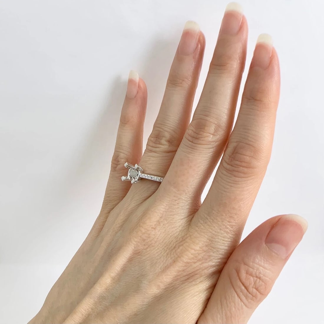 Pave Diamond Prong Engagement Ring Setting Mounting 18K White Gold 1.05 CTW - 3