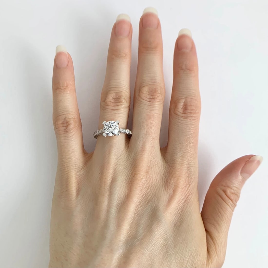 Pave Diamond Prong Engagement Ring Setting Mounting 18K White Gold 1.05 CTW - 5