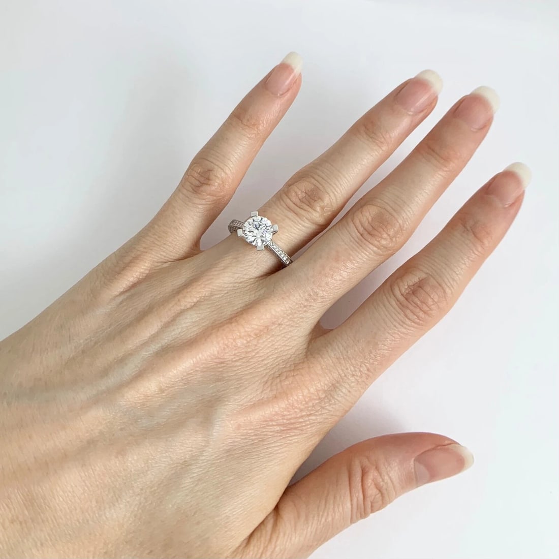 Pave Diamond Prong Engagement Ring Setting Mounting 18K White Gold 1.05 CTW - 6