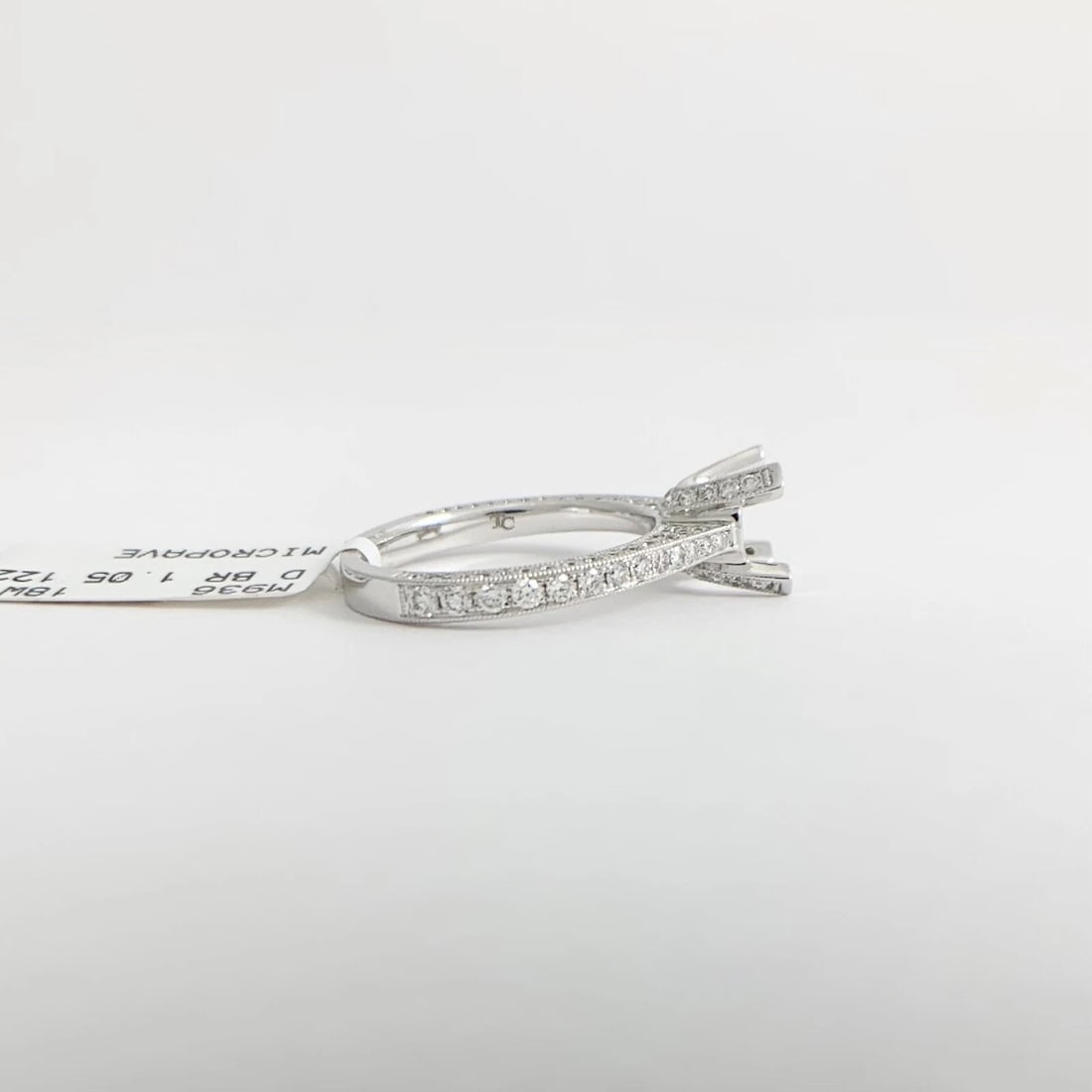 Pave Diamond Prong Engagement Ring Setting Mounting 18K White Gold 1.05 CTW - 8