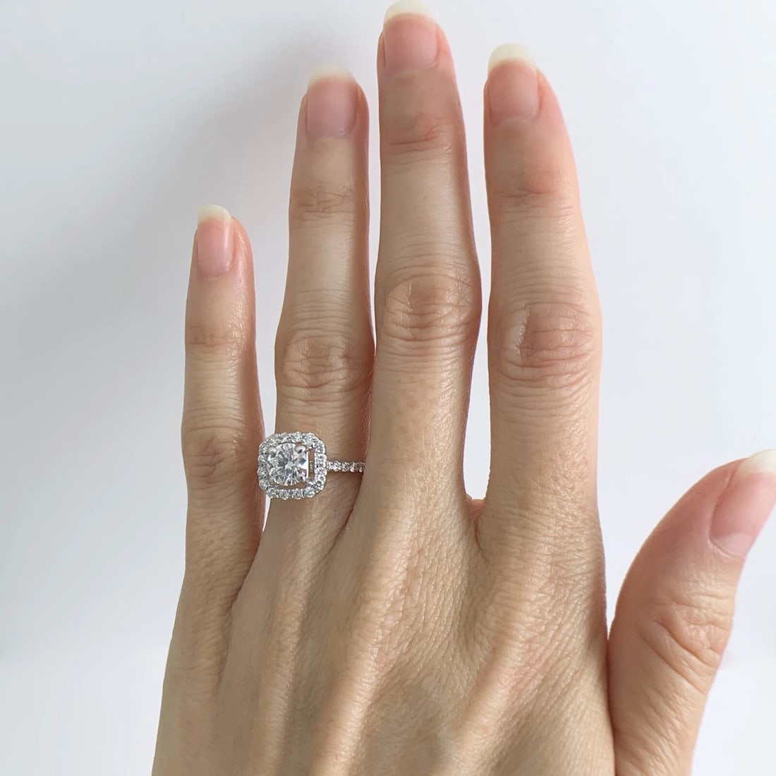 Cushion Halo Round Diamond Engagement Ring 14K White Gold 1.34 CTW - 2