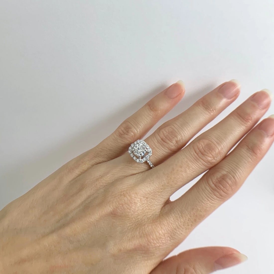 Cushion Halo Round Diamond Engagement Ring 14K White Gold 1.34 CTW - 4