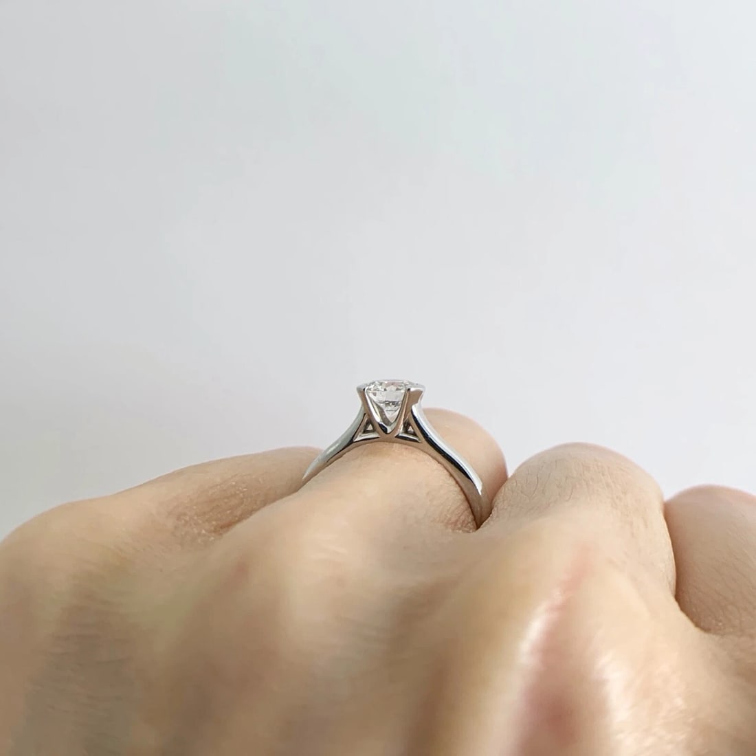 Round Half Bezel Solitaire Diamond Engagement Ring 14K White Gold .61 CT - 5