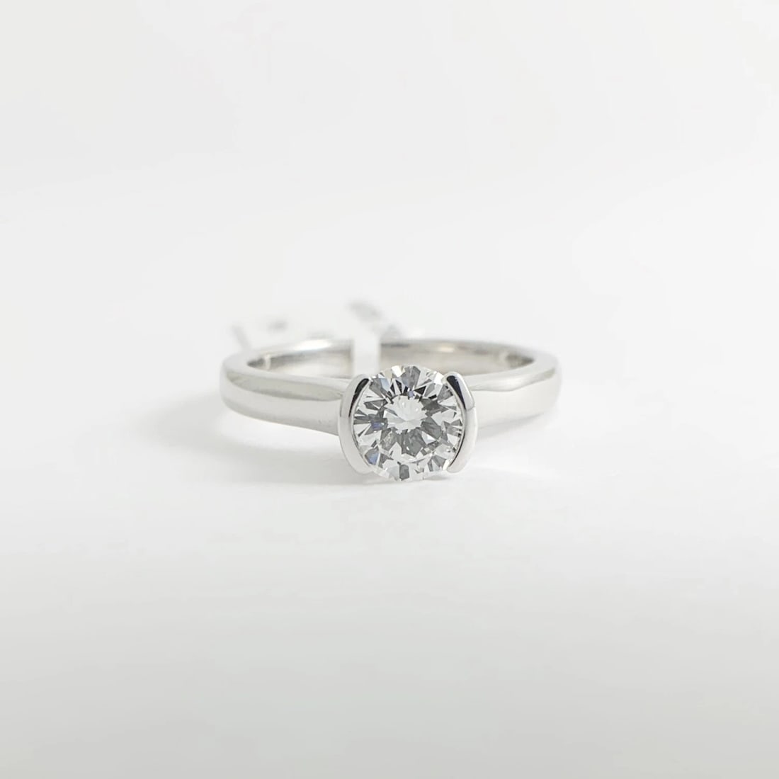 Round Half Bezel Solitaire Diamond Engagement Ring 14K White Gold .61 CT - 6