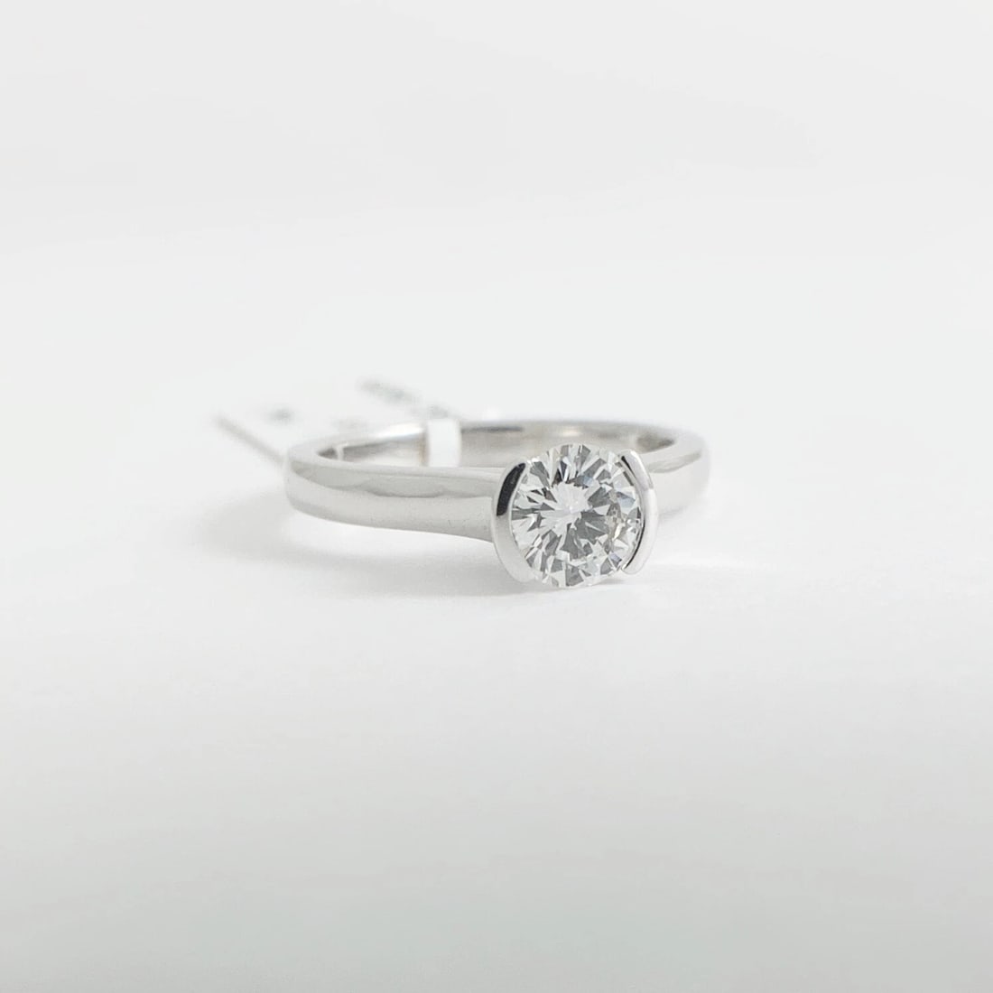 Round Half Bezel Solitaire Diamond Engagement Ring 14K White Gold .61 CT - 7