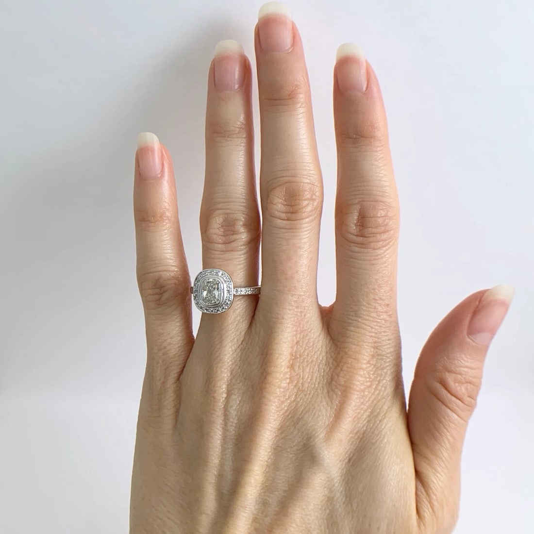 EGL Cushion Milgrain Bezel Halo Diamond Engagement Ring 14K White Gold 1.51 CTW - 2