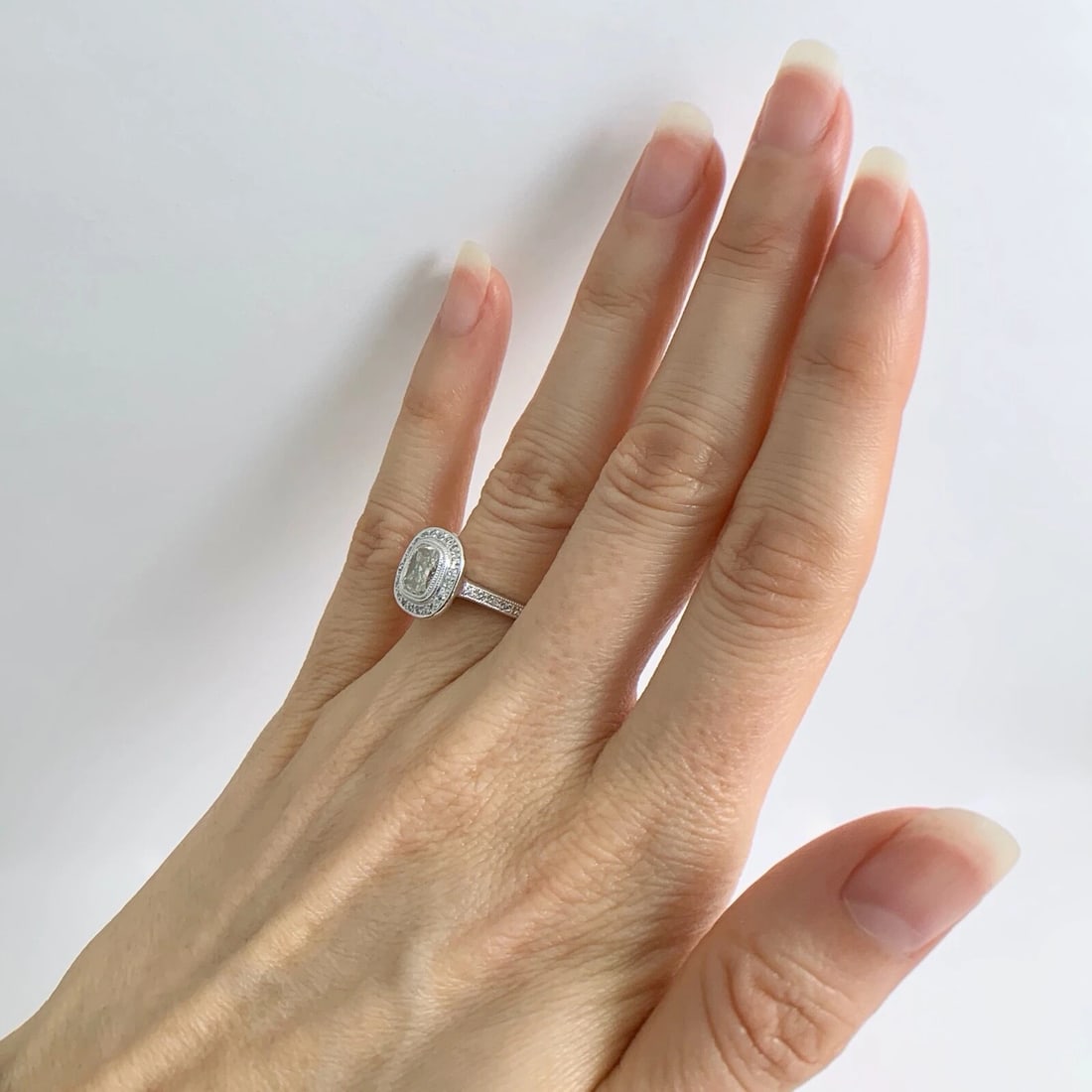 EGL Cushion Milgrain Bezel Halo Diamond Engagement Ring 14K White Gold 1.51 CTW - 5