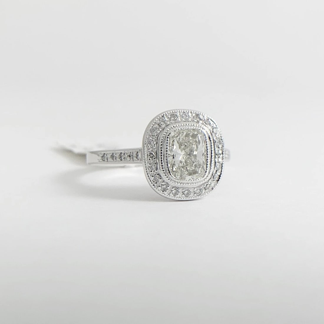 EGL Cushion Milgrain Bezel Halo Diamond Engagement Ring 14K White Gold 1.51 CTW - 7