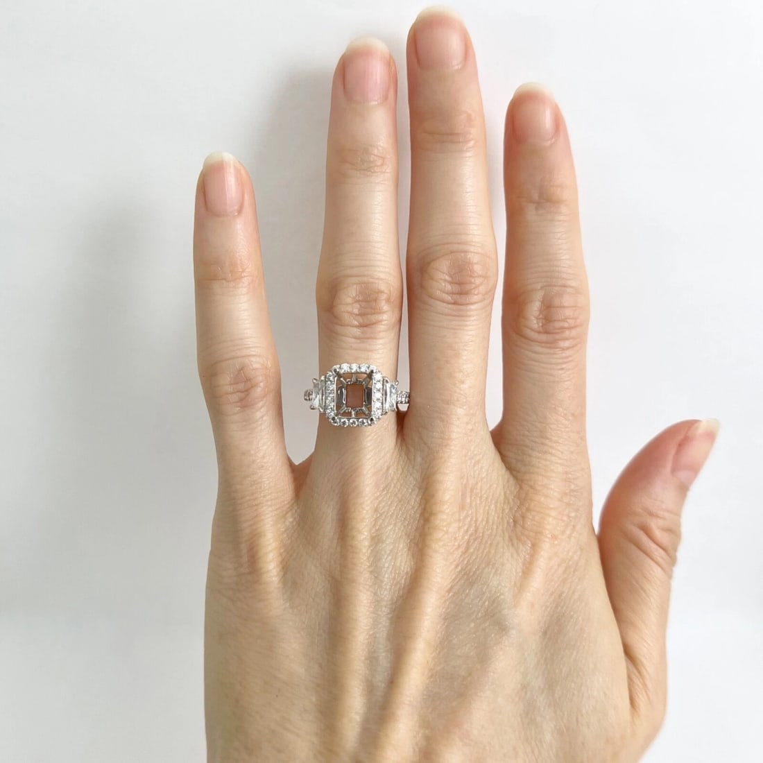 Rectangle Halo Diamond Engagement Ring Setting Mounting Platinum 1.04 CTW - 2