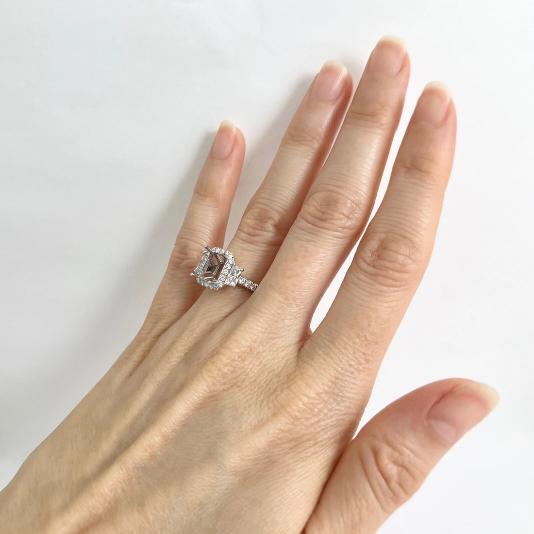 Rectangle Halo Diamond Engagement Ring Setting Mounting Platinum 1.04 CTW - 3